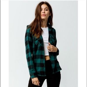 Buffalo Check Plaid Hooded Flannel Shirt Green